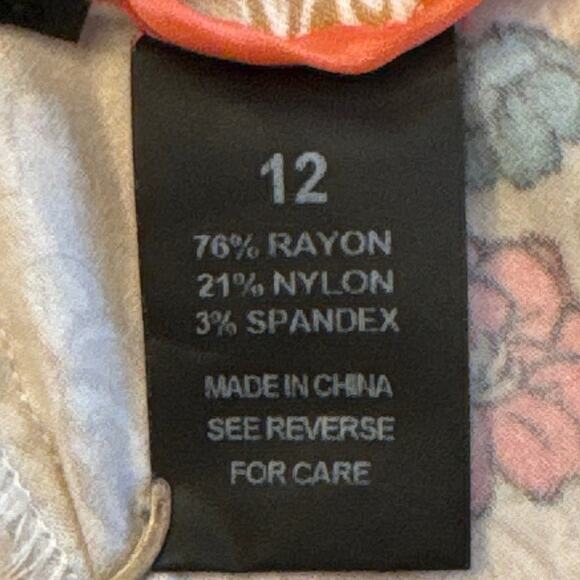 New Directions Womens Pants SZ 12 Beige Floral Brocade Mid Rise Stretch Trousers - Picture 9 of 11